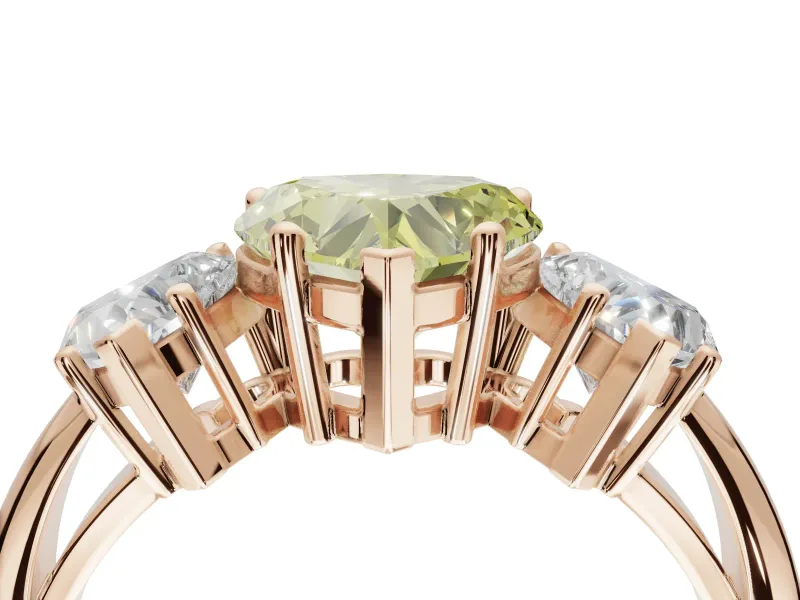 Heart-Shaped Three Stone Engagement Ring Setting for a Fancy Yellow Lab-Grown Diamond | Plain Band | Rose Gold