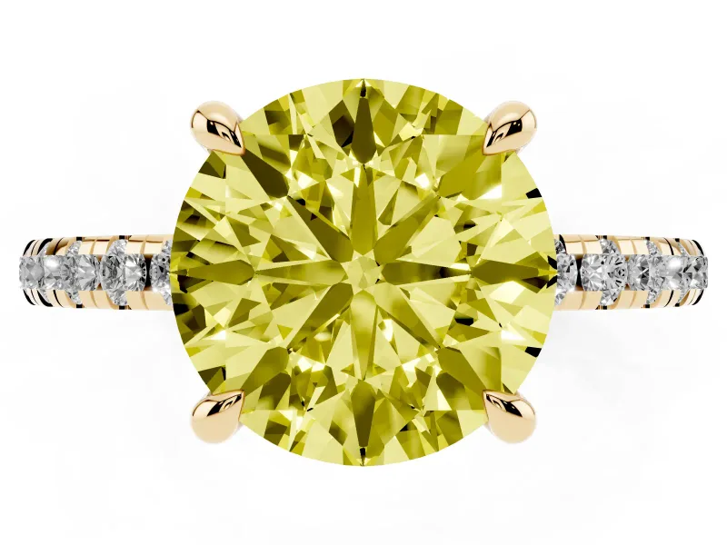 Round Petite Pavé Solitaire Engagement Ring Setting for a Fancy Yellow Lab-Grown Diamond | Slim Band | Yellow Gold