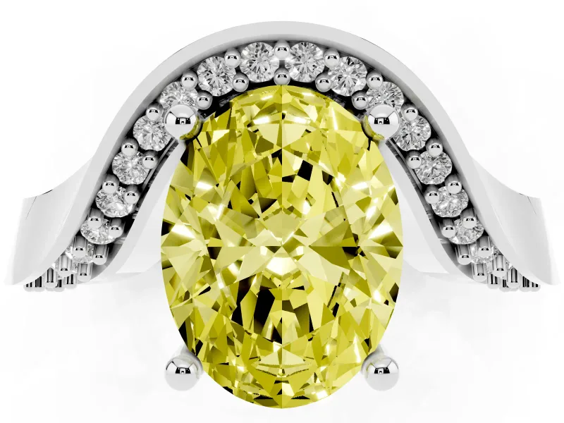Oval Bypass Engagement Ring Setting for a Fancy Yellow Lab-Grown Diamond | Pavé Ribbon | White Gold