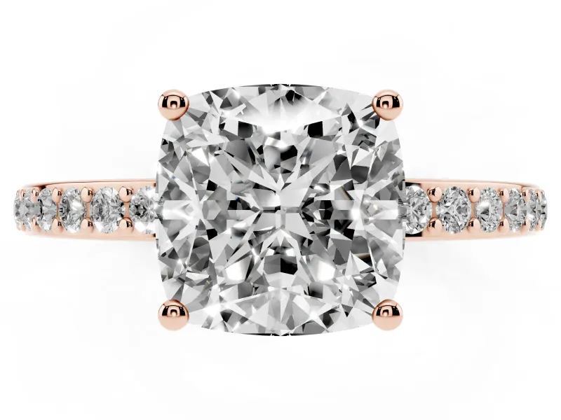 Cushion Cut Hidden Halo Pavé Engagement Ring Setting | Micro Pavé Band | Rose Gold