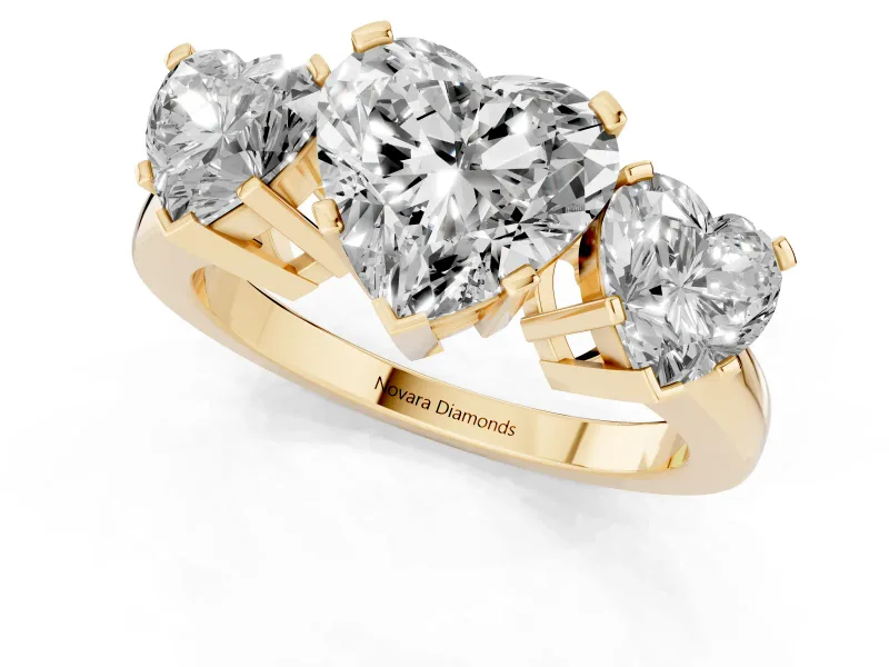 Heart-Shaped Three Stone Engagement Ring Setting | Large Side Stones | Yellow Gold