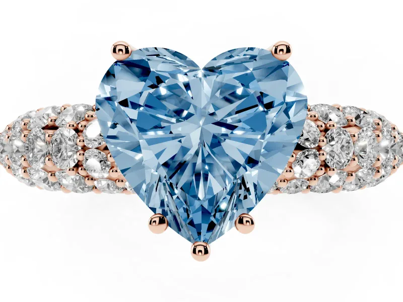 Heart-Shaped Multi Row Pave Engagement Ring Setting for a Fancy Blue Lab-Grown Diamond | Rose Gold