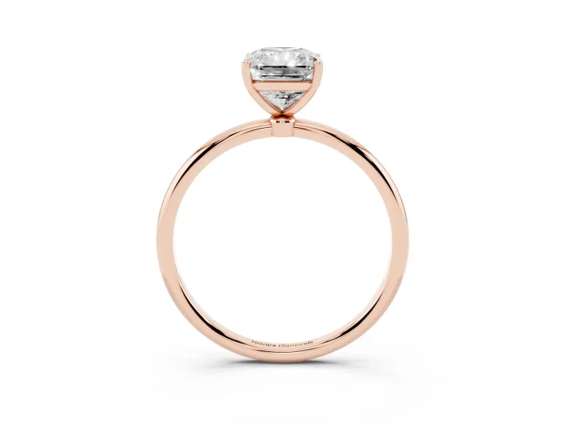 Radiant Cut Diamond Solitaire Engagement Ring Set in Rose gold with Thin Band and Prong Setting