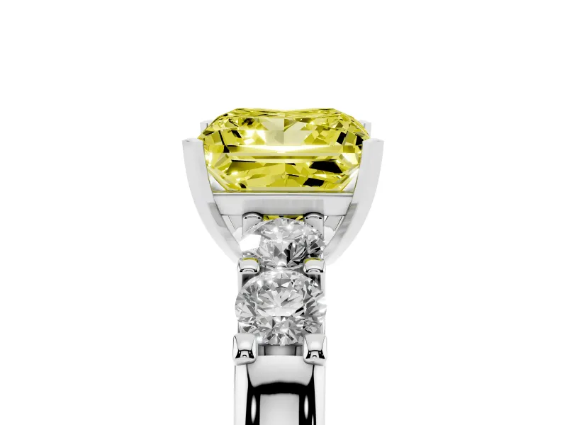 Fancy Yellow Princess Cut Diamond Five-Stone Prong Set Engagement Ring Set in Silver with Channel Band