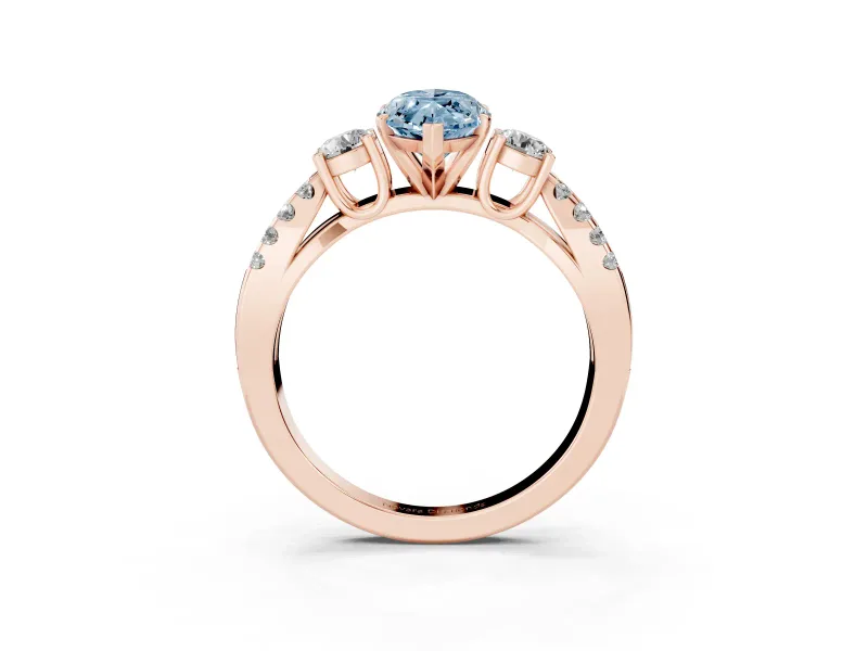 Fancy Blue Marquise Cut Diamond Three-Stone Ring Set in Rose gold with Pavé Split Shank and Prong Setting