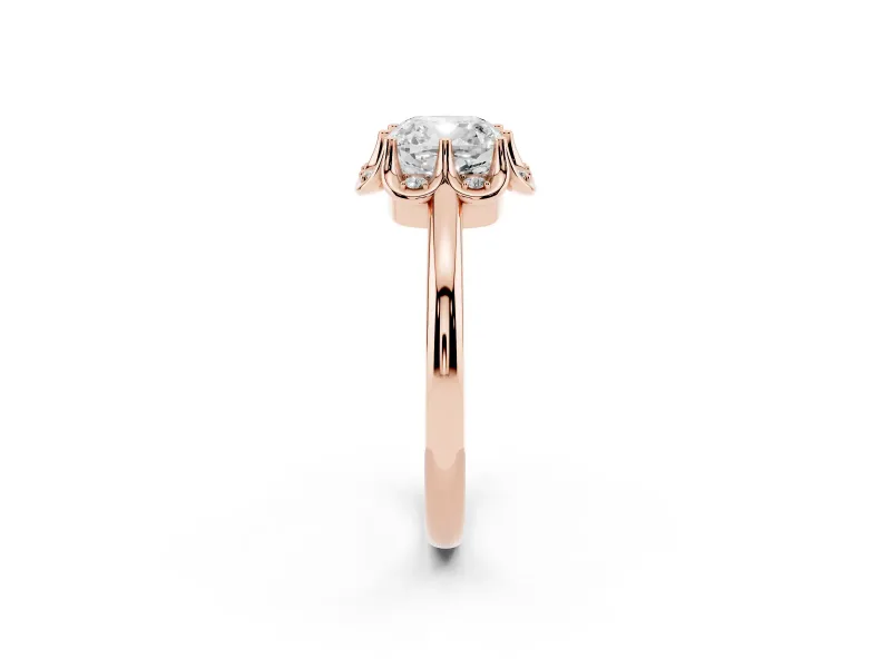 Cushion Cut Scalloped Petal Halo Engagement Ring Setting | Plain Band | Rose Gold