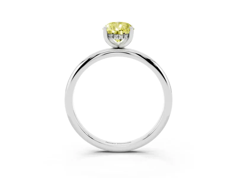Fancy Yellow Pear Cut Diamond Solitaire Engagement Ring Set in Platinum with Prong Setting and Polished Band