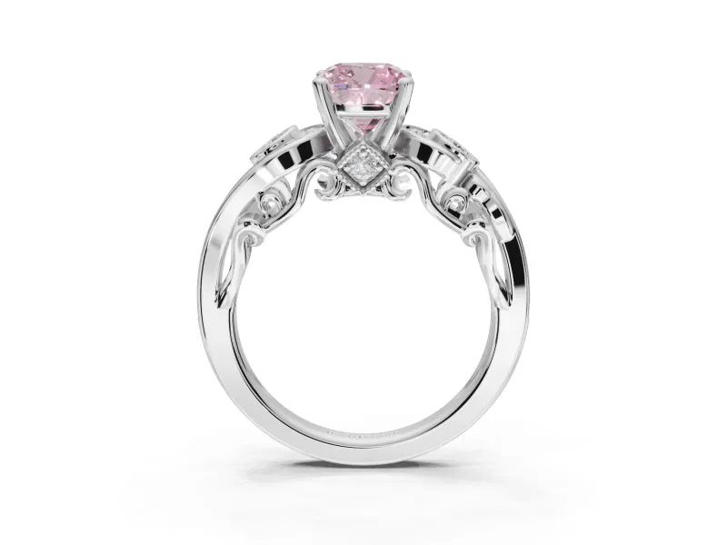 Cushion Cut Swirl Engagement Ring Setting for a Fancy Pink Lab-Grown Diamond | Platinum