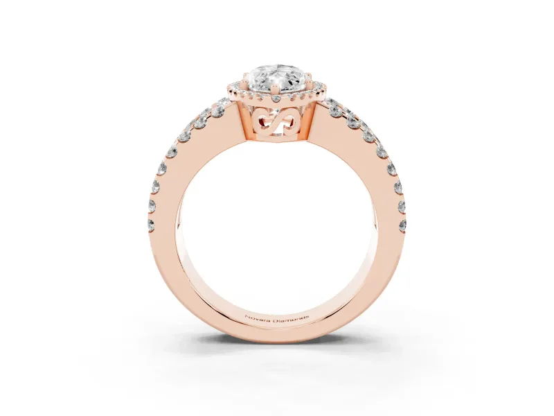 Marquise Cut Diamond Halo Ring Set in Rose gold with Pavé Split Shank and Prong Setting