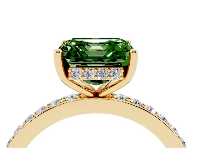 Asscher Cut Hidden Halo Engagement Ring Setting for a Fancy Green Lab-Grown Diamond | Yellow Gold