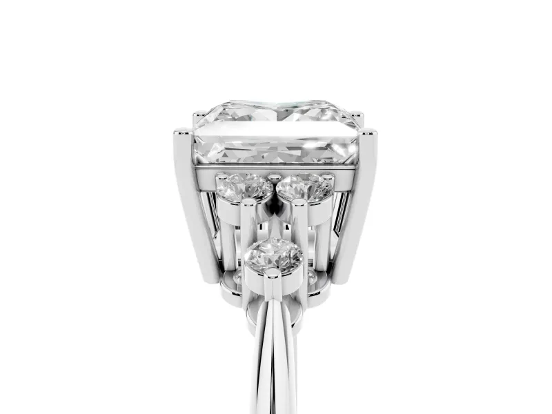 Princess Cut Cluster Accent Engagement Ring Setting | Plain Band | White Gold