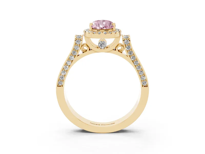 Pear-Shaped Halo Engagement Ring Setting for a Fancy Pink Lab-Grown Diamond | Pavé Panel Shoulders | Yellow Gold