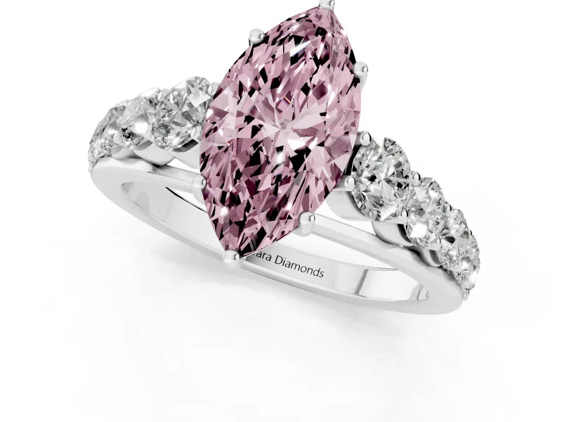 Marquise Graduated Side Stone Engagement Ring Setting for a Fancy Pink Lab-Grown Diamond | Flat Top Band | Platinum