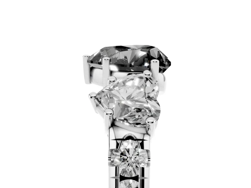 Fancy Black Heart Cut Diamond Three-Stone Ring Set in Silver with Pavé Band