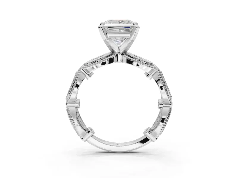 Princess Cut Vintage Milgrain Engagement Ring Setting | Graduated Stations | Sterling Silver
