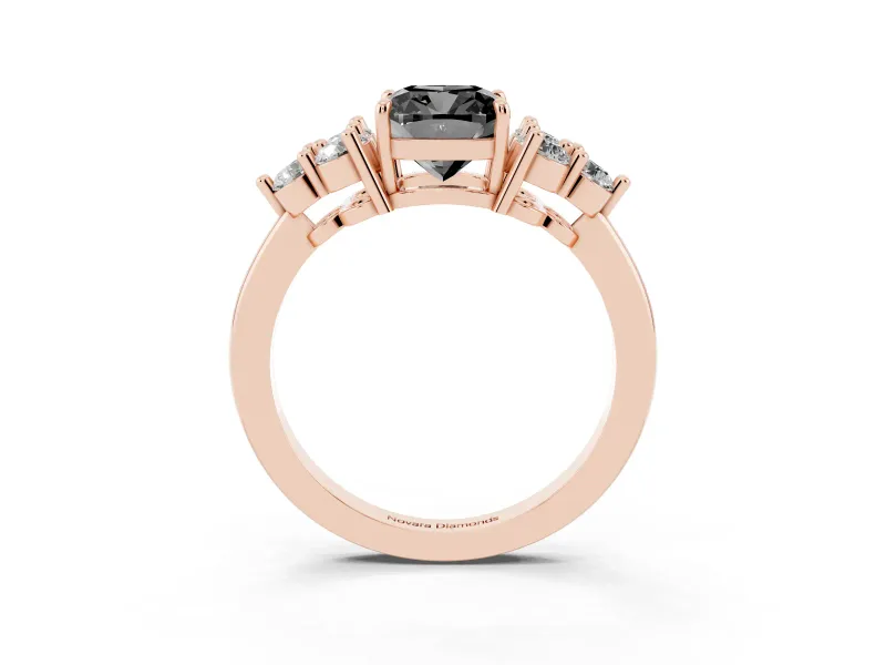 Cushion Cut Cluster Side Stone Engagement Ring Setting for a Black Center | Plain Band | Rose Gold