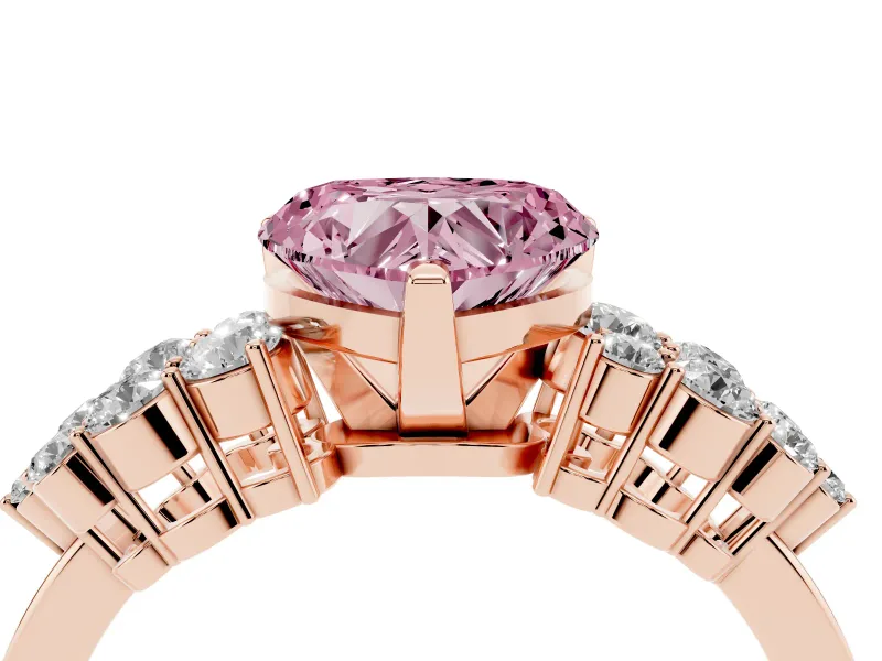 Heart-Shaped Side Stone Engagement Ring Setting for a Fancy Pink Lab-Grown Diamond | Shoulder Clusters | Rose Gold
