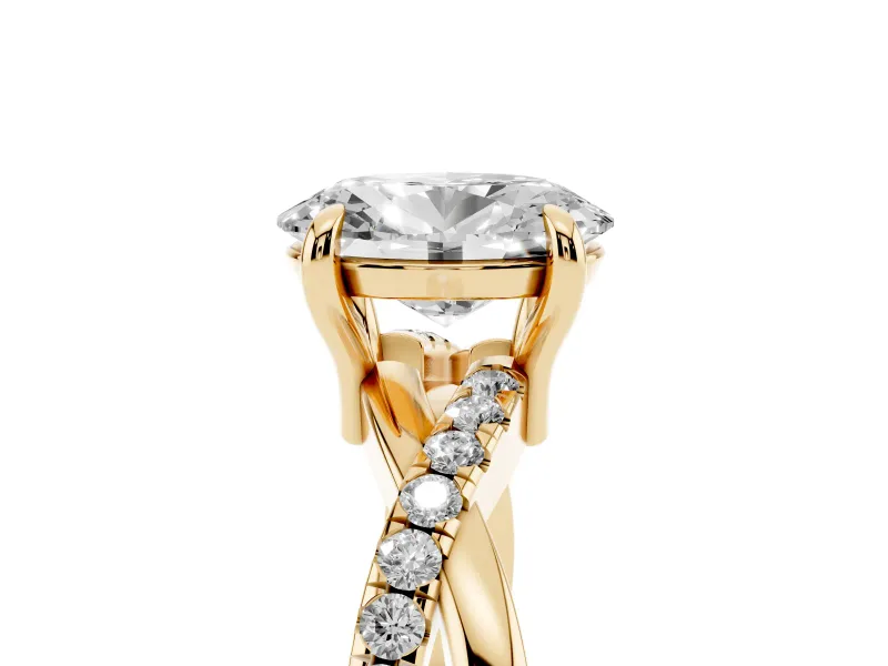 Oval Pavé Twist Engagement Ring Setting | Crossover Band | Yellow Gold