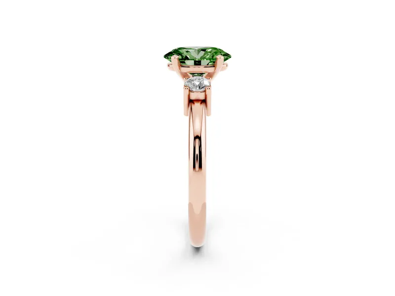 Oval Three Stone Engagement Ring Setting for a Fancy Green Lab-Grown Diamond | Round Side Stones | Rose Gold