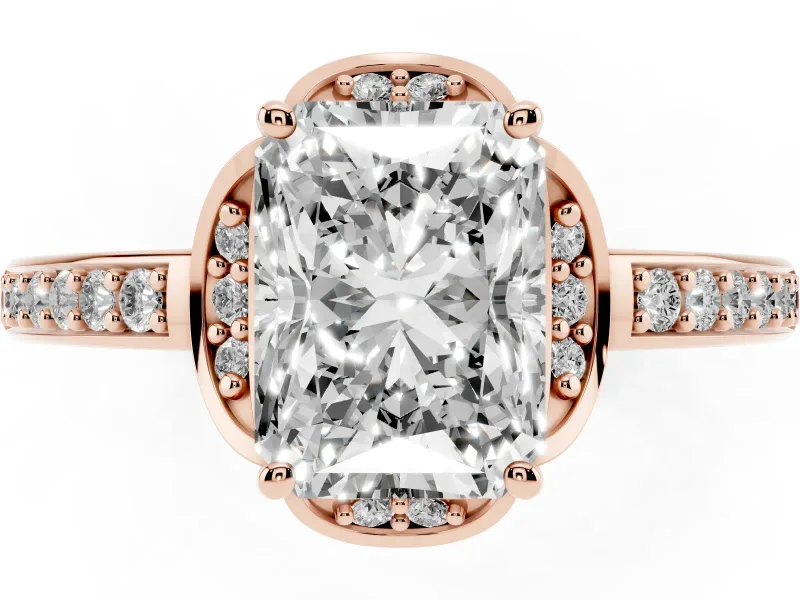 Radiant Cut Floral Pavé Engagement Ring Setting | Petal Accents | Rose Gold