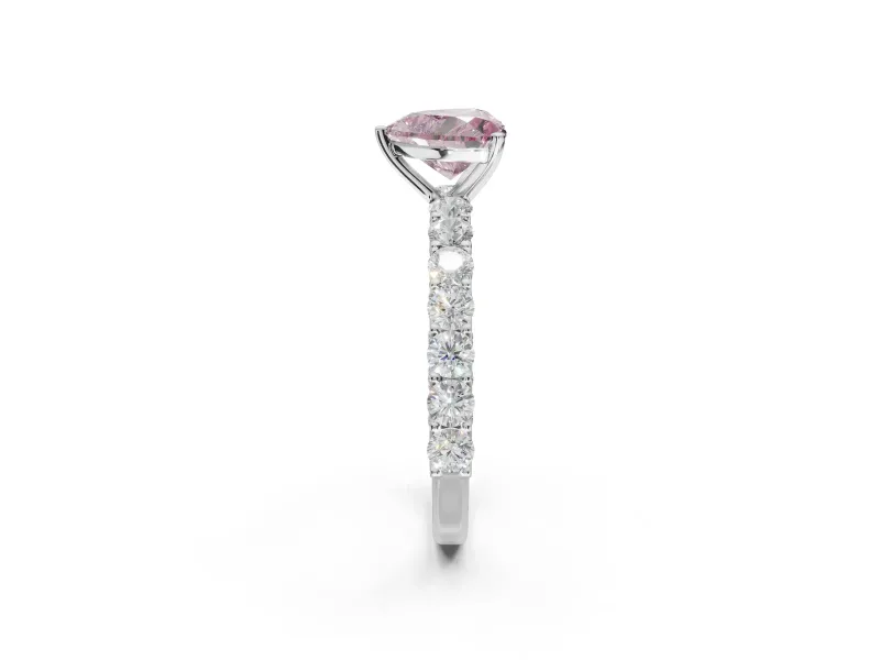 Heart-Shaped Shared Prong Engagement Ring Setting for a Fancy Pink Lab-Grown Diamond | Two-Row Band | Sterling Silver