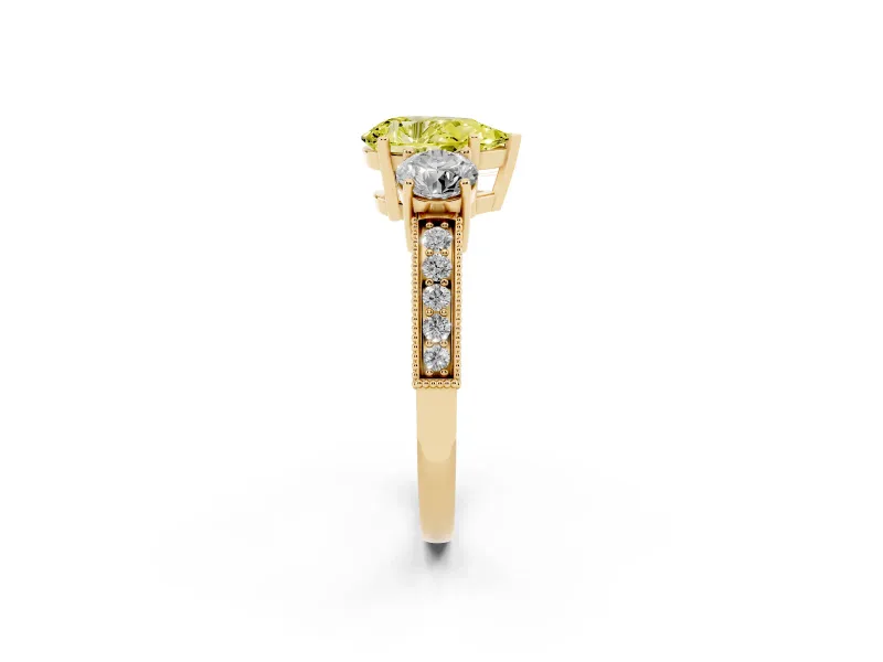 Pear-Shaped Three Stone Engagement Ring Setting for a Fancy Yellow Lab-Grown Diamond | Graduated Pave Band | Yellow Gold