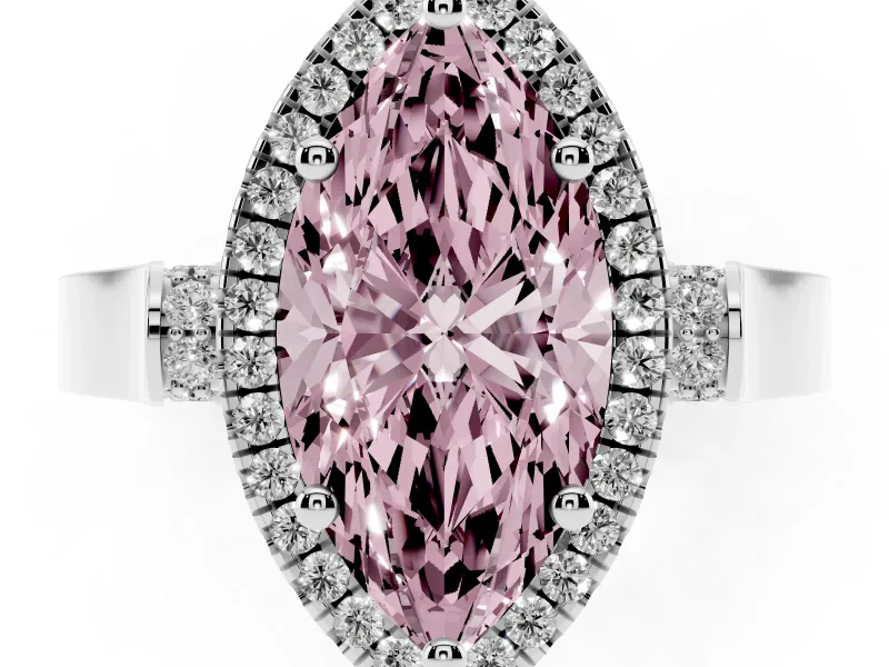 Fancy Pink Marquise Cut Diamond Halo Ring Set in Silver with Pavé-Lined Split Shank Band