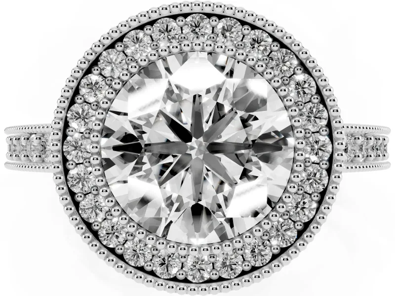 Round Milgrain Halo Engagement Ring Setting | Pave Band | Platinum