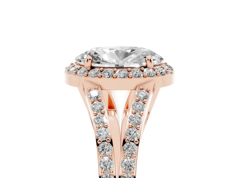 Oval Halo Engagement Ring Setting | V-Split Pavé Band | Rose Gold