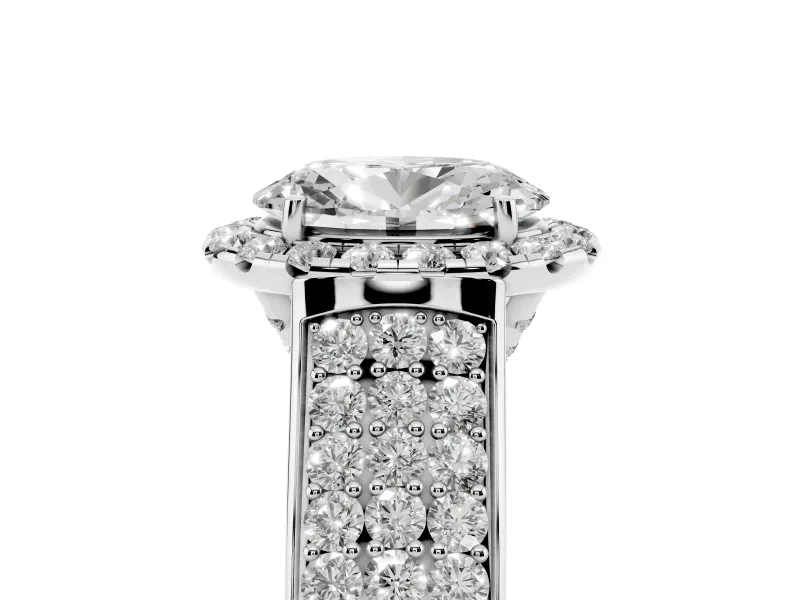 Oval Pavé Engagement Ring Setting | Wide Three-Row Band | Sterling Silver