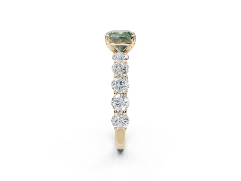 Cushion Cut Engagement Ring Setting for a Fancy Green Lab-Grown Diamond | Yellow Gold - Design NV-24455