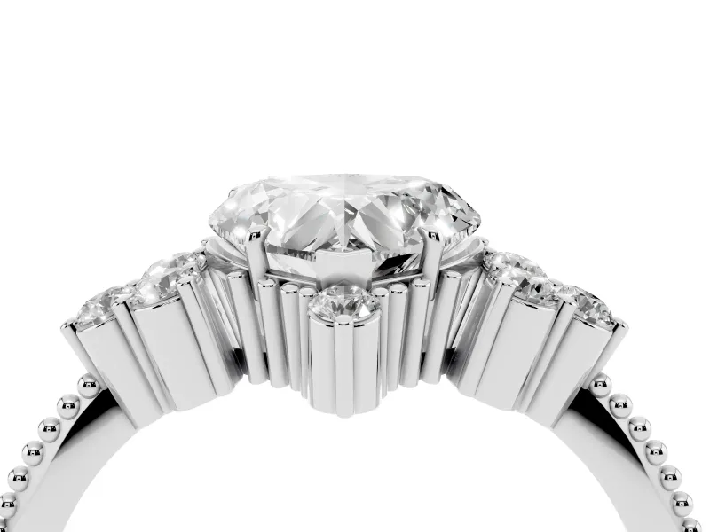 Heart-Shaped Vintage Cluster Engagement Ring Setting | Beaded Edges | White Gold
