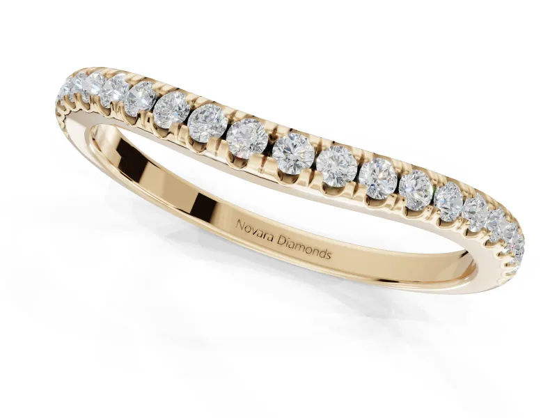 Round Lab-Grown Diamond Pavé Curved Half Eternity Wedding Band | Rounded Edges | Yellow Gold