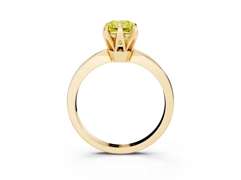 Fancy Yellow Radiant Cut Diamond Solitaire Engagement Ring Set in Yellow gold with Slim Tapered Solitaire Band