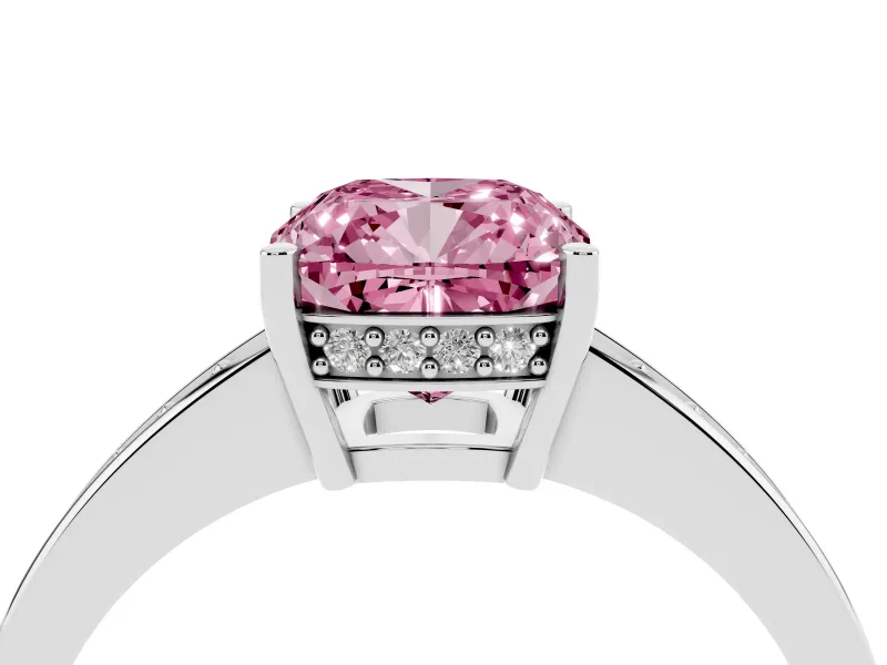 Cushion Cut Pave Solitaire Engagement Ring Setting for a Fancy Pink Lab-Grown Diamond | Accented Basket | White Gold