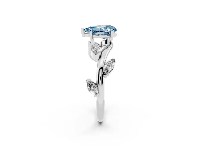 Pear-Shaped Twisted Vine Engagement Ring Setting for a Fancy Blue Lab-Grown Diamond | Marquise Leaves | Sterling Silver