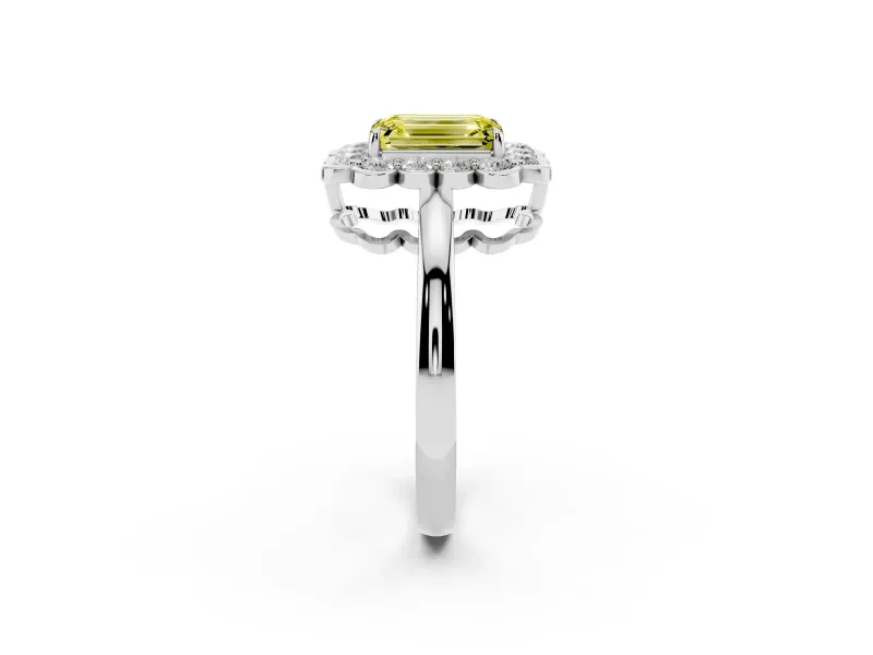 Emerald Cut Halo Engagement Ring Setting for a Fancy Yellow Lab-Grown Diamond | White Gold - Design NV-24719