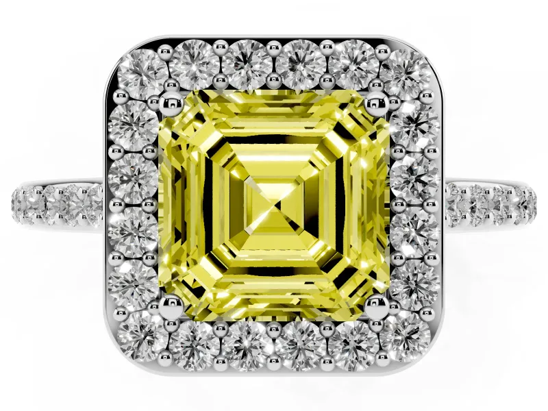Asscher Cut Halo Engagement Ring Setting for a Fancy Yellow Lab-Grown Diamond | Sterling Silver - Design NV-24729