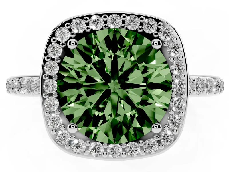 Round Halo Engagement Ring Setting for a Fancy Green Lab-Grown Diamond | White Gold - Design NV-24729