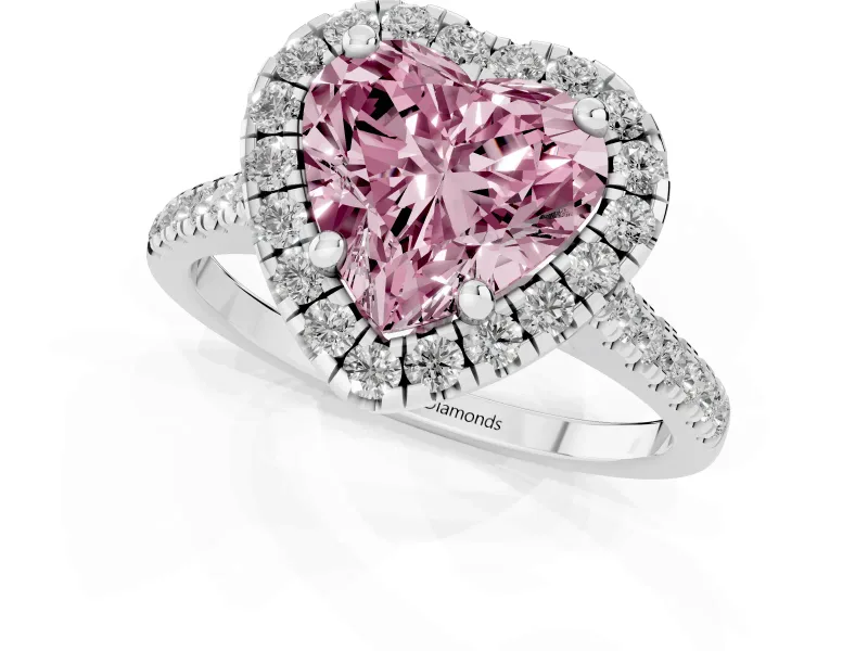 Heart-Shaped Halo Engagement Ring Setting for a Fancy Pink Lab-Grown Diamond | Tapered Band | Platinum