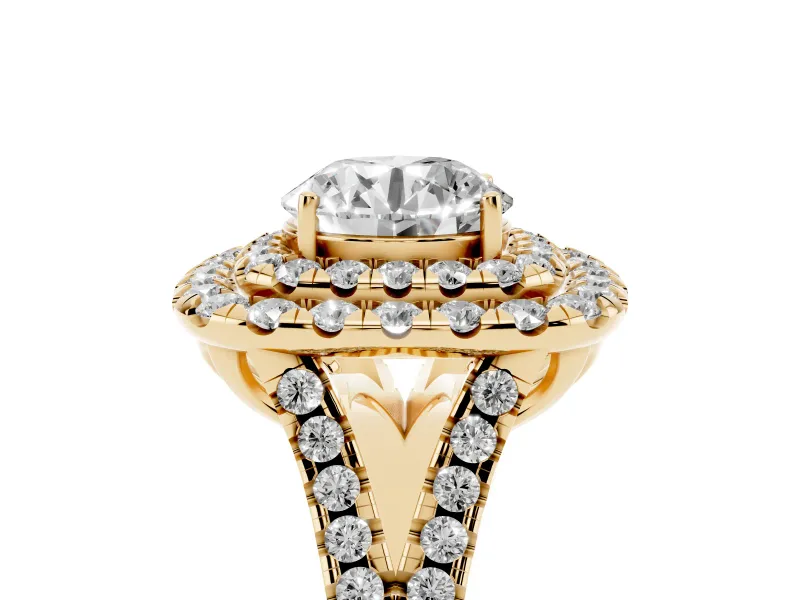 Round Halo Split Shank Engagement Ring Setting | Yellow Gold