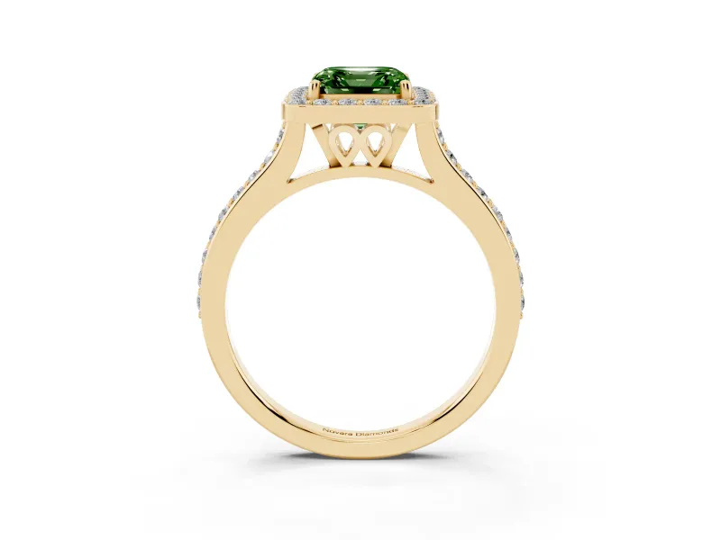 Asscher Cut Halo Engagement Ring Setting for a Fancy Green Lab-Grown Diamond | Yellow Gold - Design NV-24729