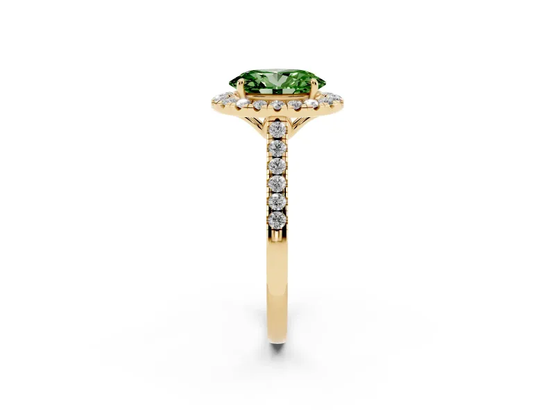Oval Raised Halo Engagement Ring Setting for a Fancy Green Lab-Grown Diamond | Yellow Gold
