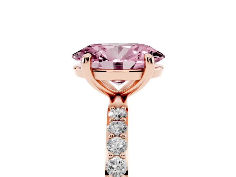Oval Pave Solitaire Engagement Ring Setting for a Fancy Pink Lab-Grown Diamond | Pave Shoulders | Rose Gold