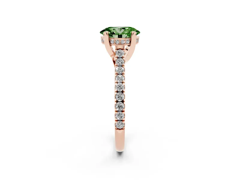 Oval Hidden Halo Pave Engagement Ring Setting for a Fancy Green Lab-Grown Diamond | Claw Prongs | Rose Gold