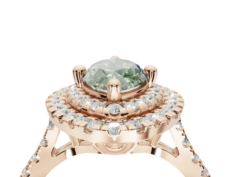 Marquise Double Halo Engagement Ring Setting for a Fancy Green Lab-Grown Diamond | Pave Shoulders | Rose Gold