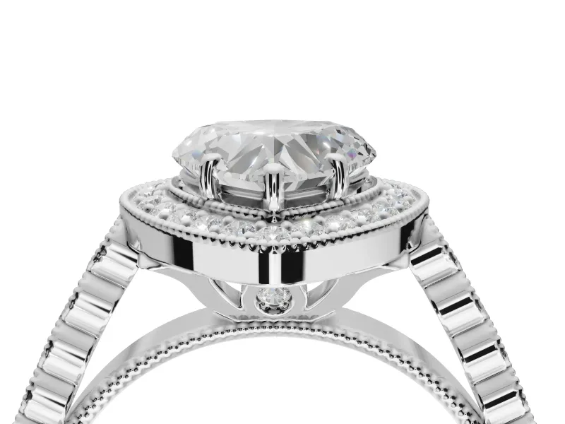 Heart-Shaped Milgrain Halo Engagement Ring Setting | Graduated Bezel Accents | Sterling Silver