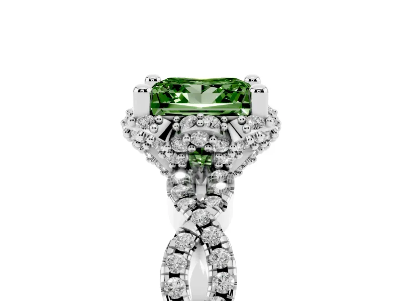 Princess Cut Halo Engagement Ring Setting for a Fancy Green Lab-Grown Diamond | Sterling Silver - Design NV-24725