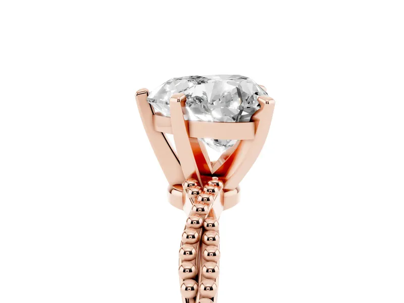 Heart-Shaped Twisted Solitaire Engagement Ring Setting | Beaded Twist Band | Rose Gold