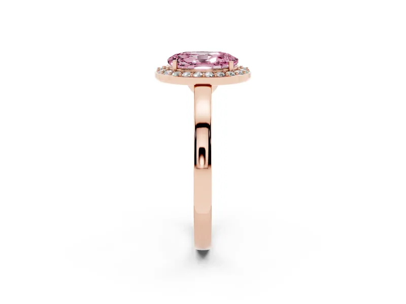 Fancy Pink Oval Cut Diamond Halo Ring Set in Rose gold with Solitaire Band and Prong Setting